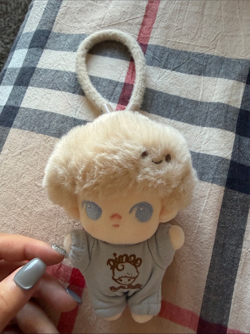 Plush Hanging Baby Doll Bath Accessory in Cream and Light Blue
